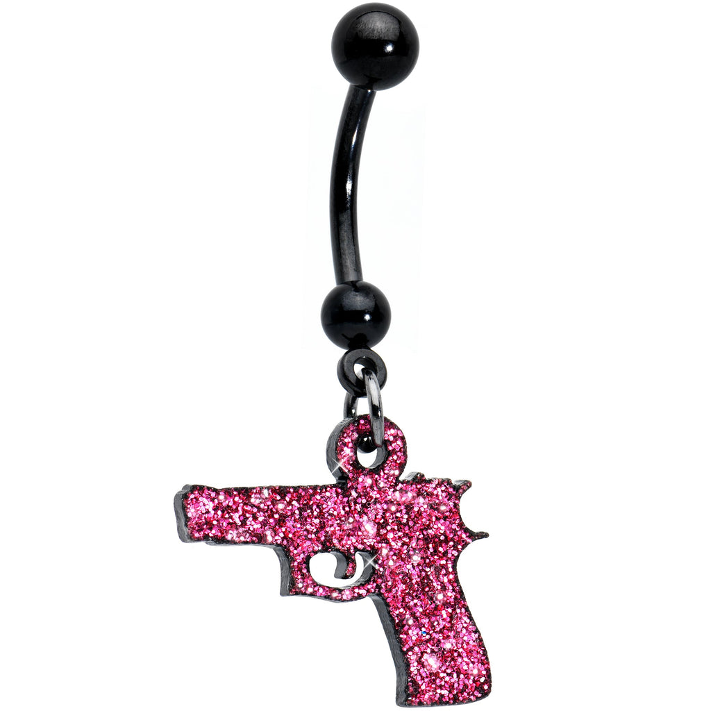 BodyCandy Pink Glitter Gun Dangle Belly Ring — main product shot