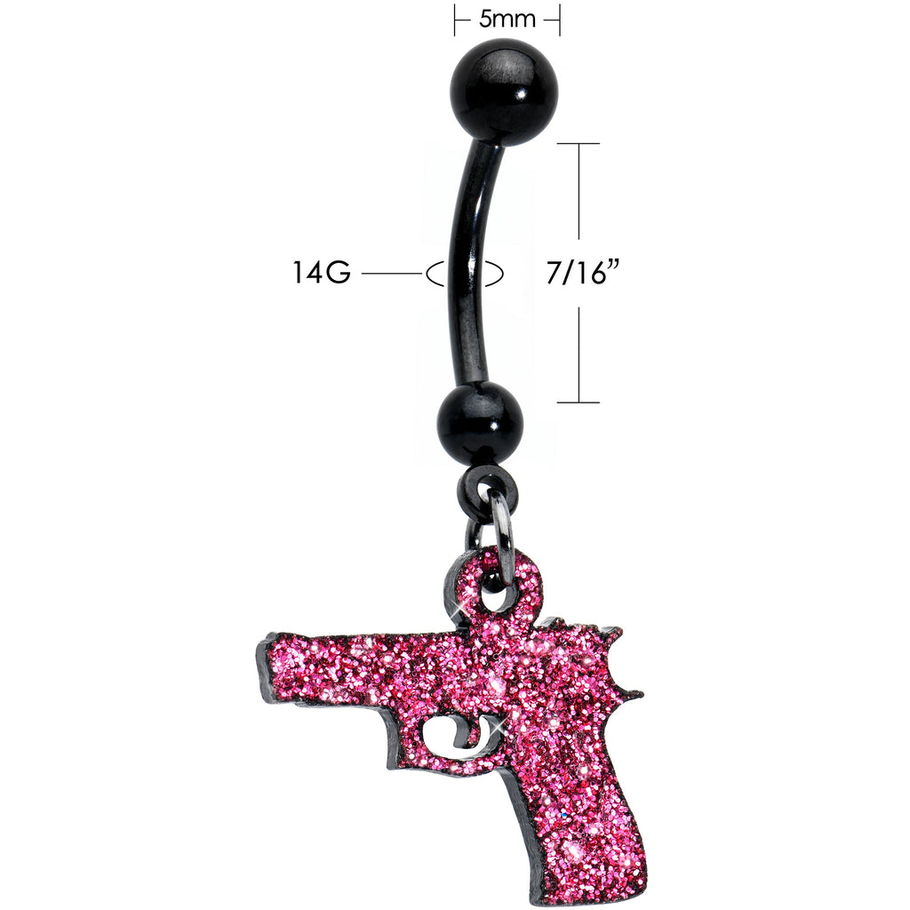 BodyCandy Pink Glitter Gun Dangle Belly Ring — back view