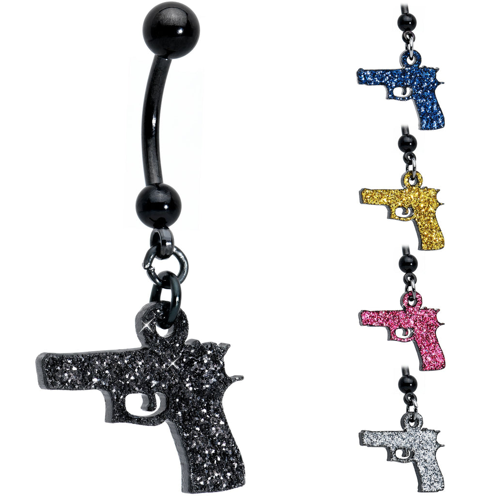BodyCandy Pink Glitter Gun Dangle Belly Ring — alternative angle