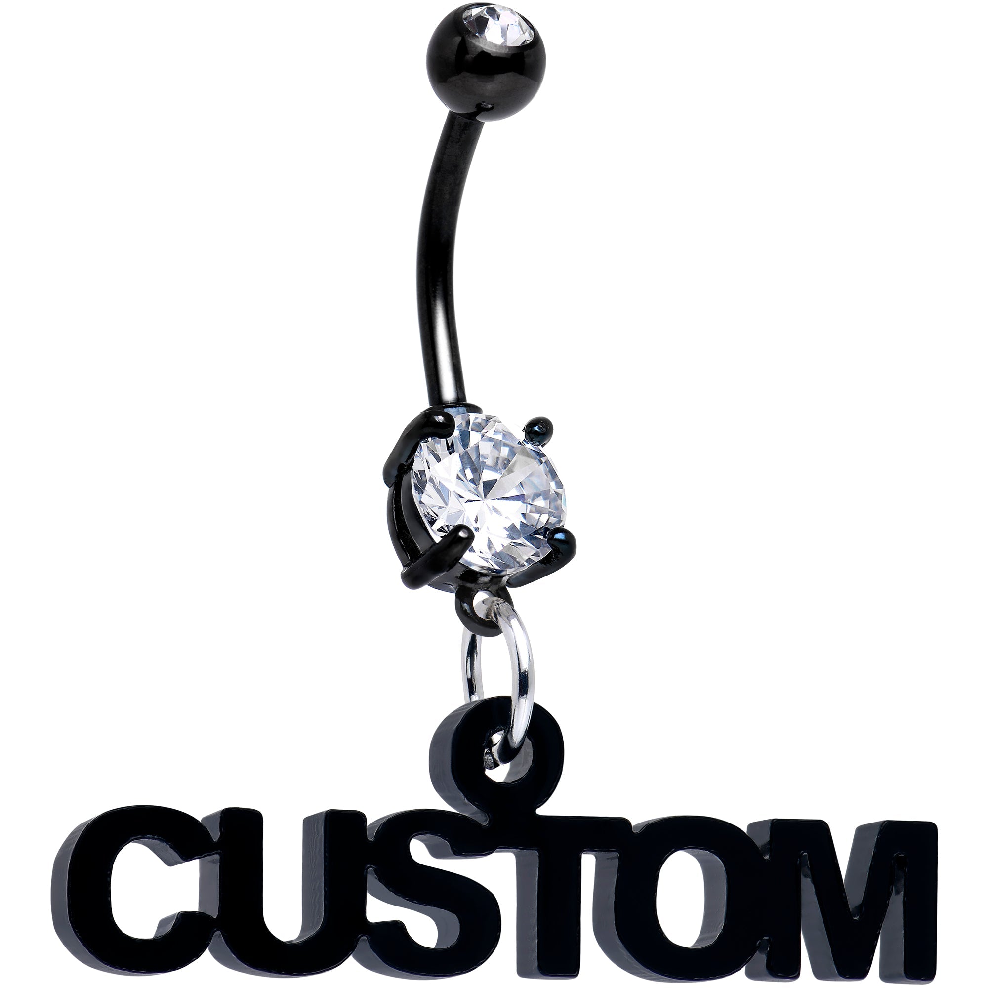 BodyCandy Custom Black Double Gem Personalized Name Belly Ring — in-use photo