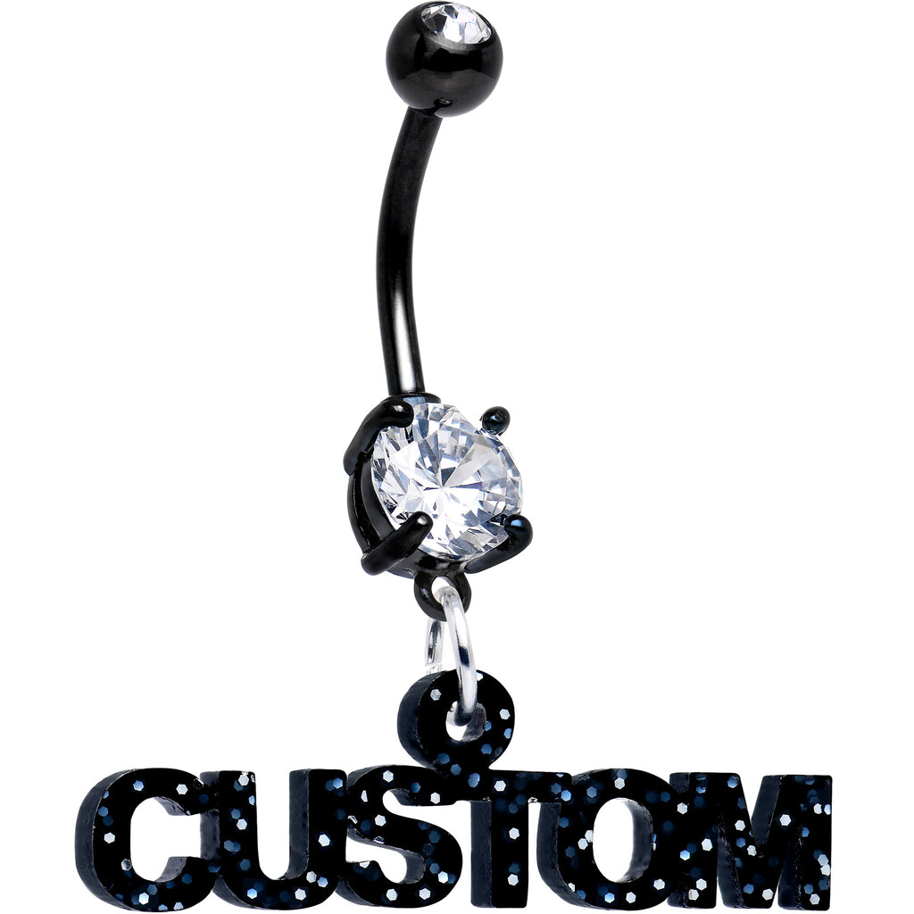BodyCandy Custom Black Double Gem Personalized Name Belly Ring — back view