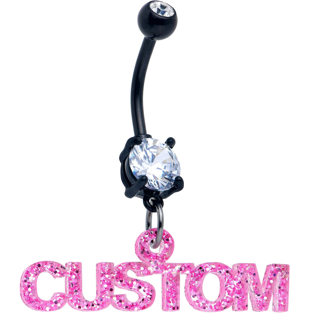 BodyCandy Custom Black Double Gem Personalized Name Belly Ring — side view