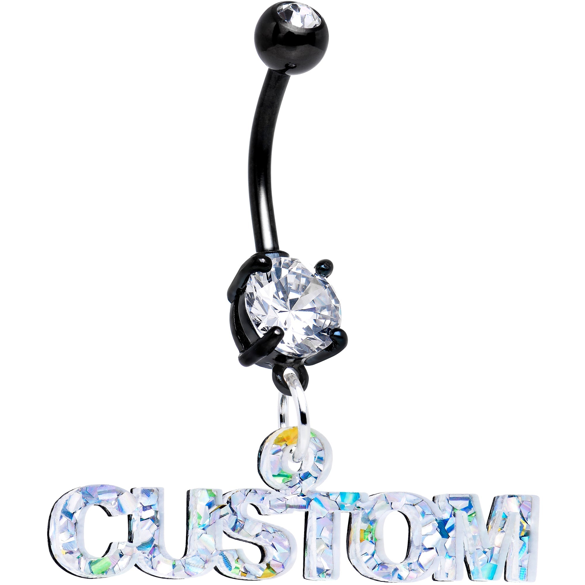 BodyCandy Custom Black Double Gem Personalized Name Belly Ring — detail close-up