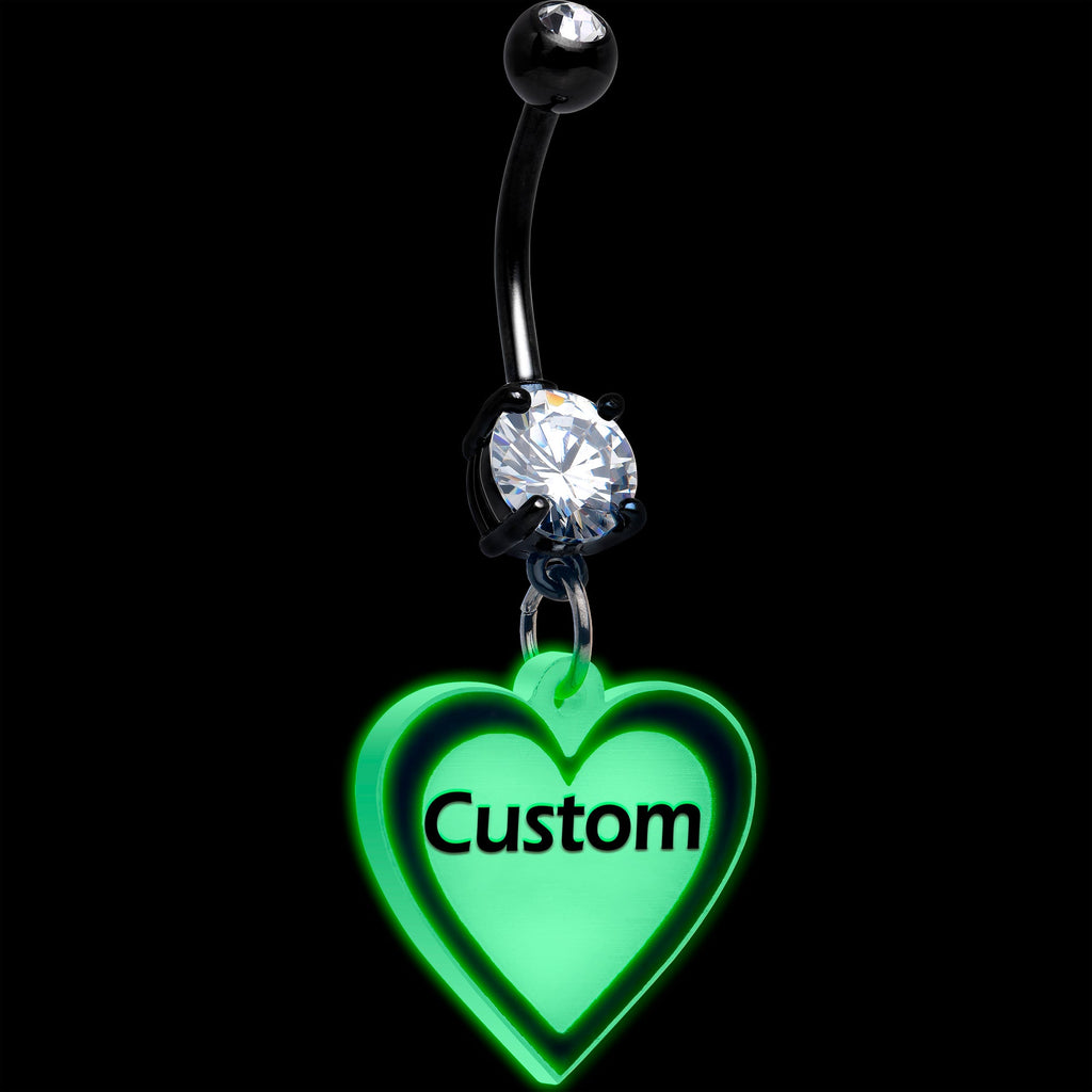 BodyCandy Custom Glow in the Dark Heart Dangle Personalized Belly Ring — back view