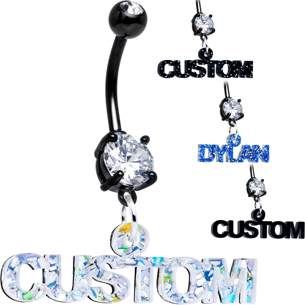 BodyCandy Custom Black Double Gem Personalized Name Belly Ring — size reference