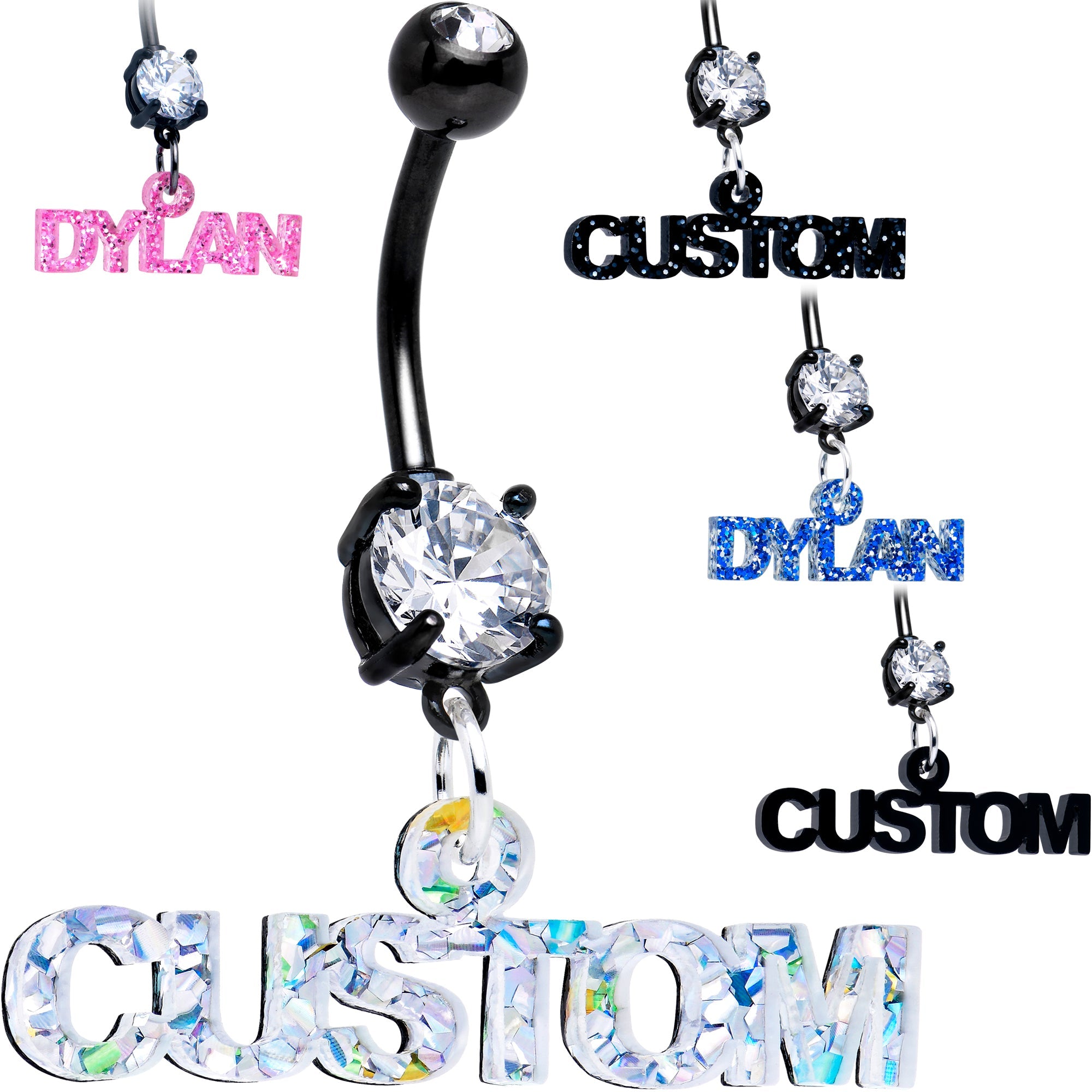 BodyCandy Custom Black Double Gem Personalized Name Belly Ring — main product shot