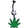 BodyCandy Double Gem Green Marijuana Pot Leaf Black Dangle Belly Ring — main product shot