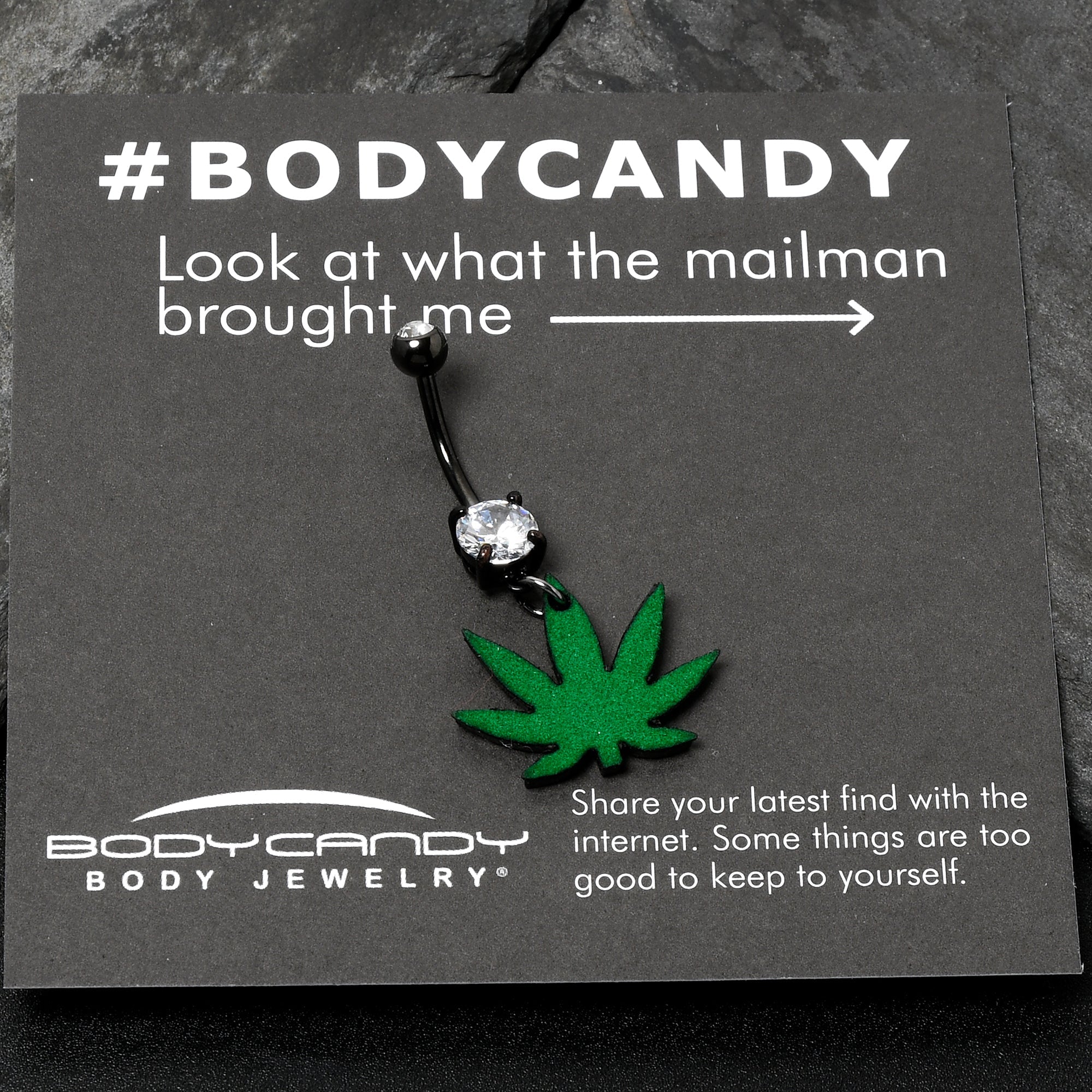 BodyCandy Double Gem Green Marijuana Pot Leaf Black Dangle Belly Ring — alternative angle