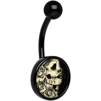 BodyCandy Black Glow in the Dark Katrina Sugar Skull Belly Ring — size reference