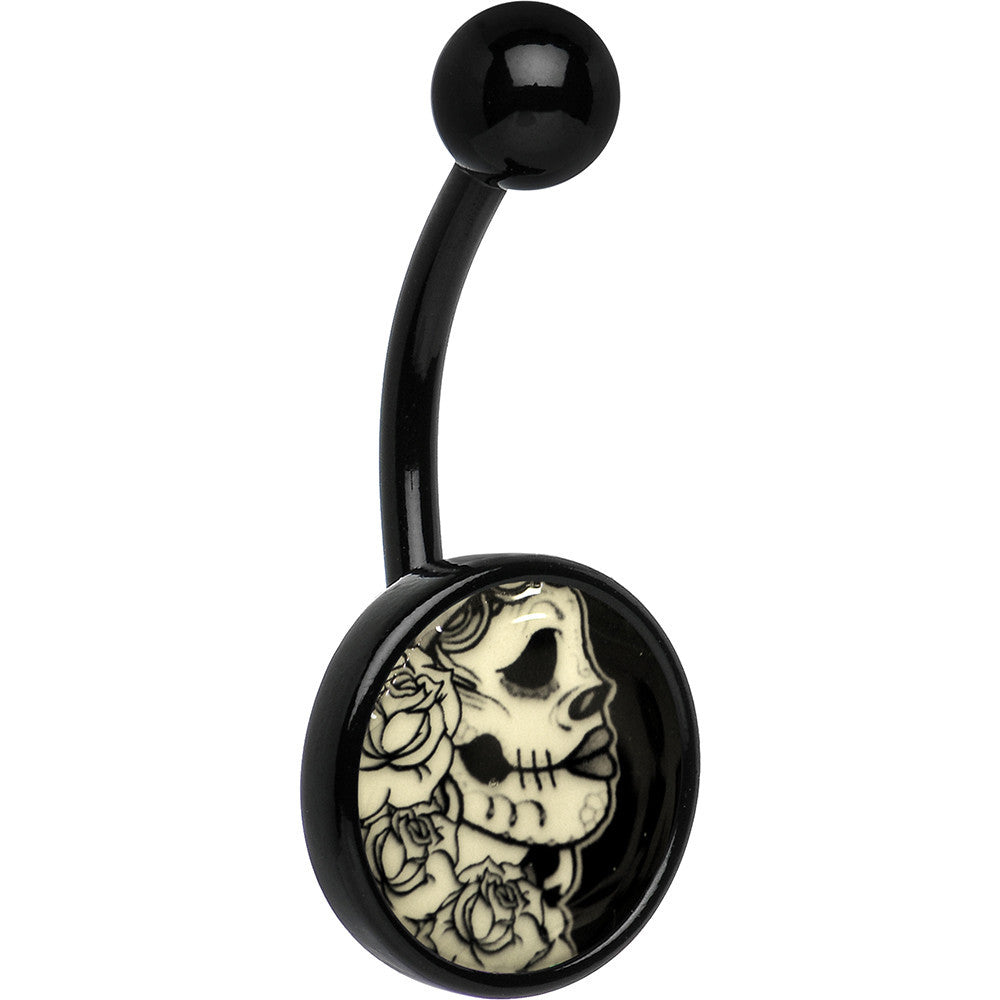 BodyCandy Black Glow in the Dark Katrina Sugar Skull Belly Ring — alternative angle