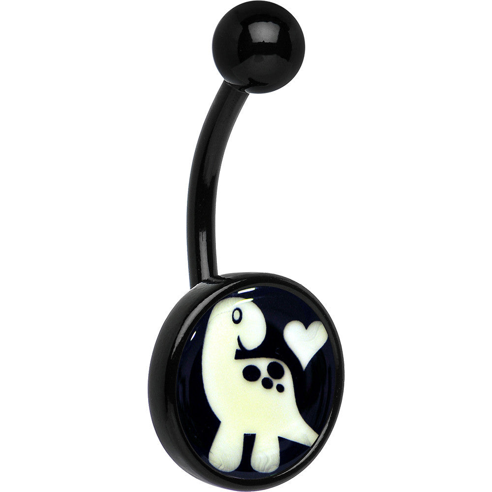 BodyCandy Black Glow in the Dark Cute Dinosaur Belly Ring — color detail