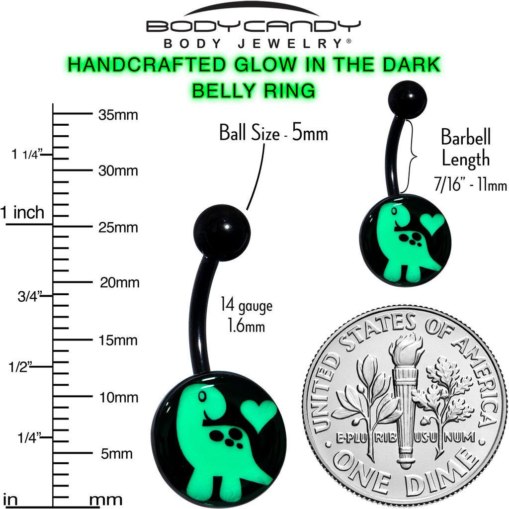 BodyCandy Black Glow in the Dark Cute Dinosaur Belly Ring — back view
