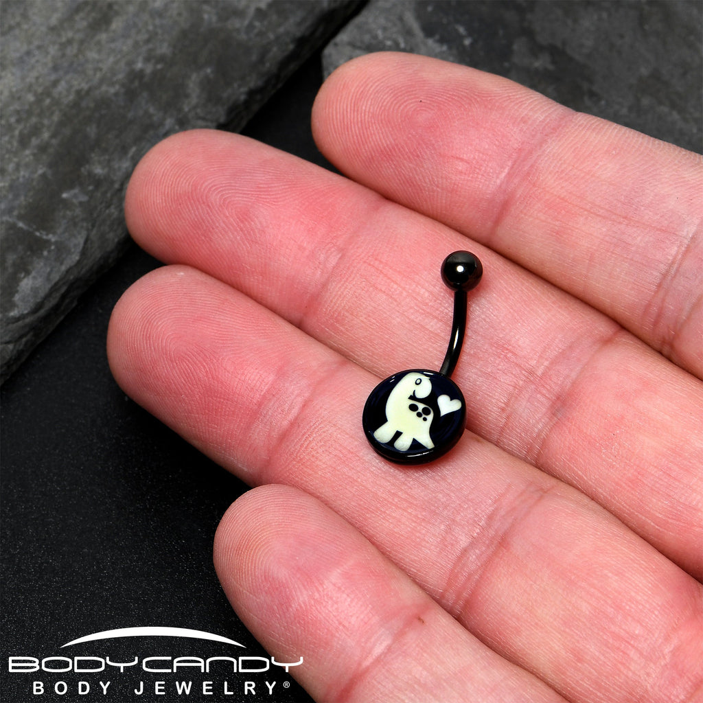 BodyCandy Black Glow in the Dark Cute Dinosaur Belly Ring — size reference