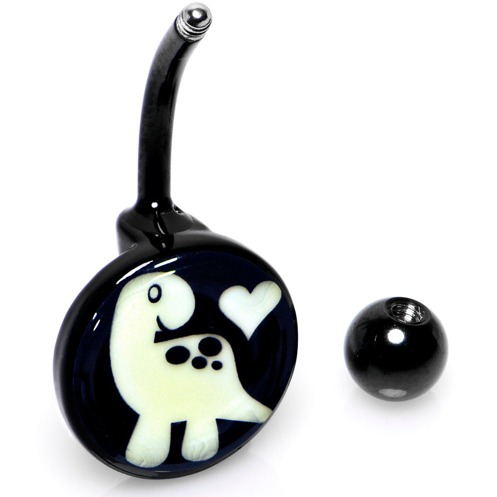 BodyCandy Black Glow in the Dark Cute Dinosaur Belly Ring — in-use photo