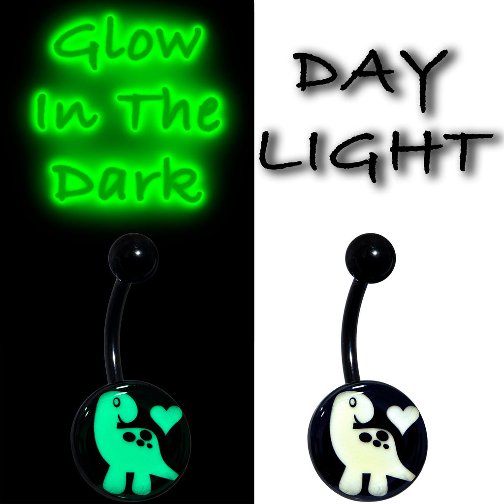 BodyCandy Black Glow in the Dark Cute Dinosaur Belly Ring — side view