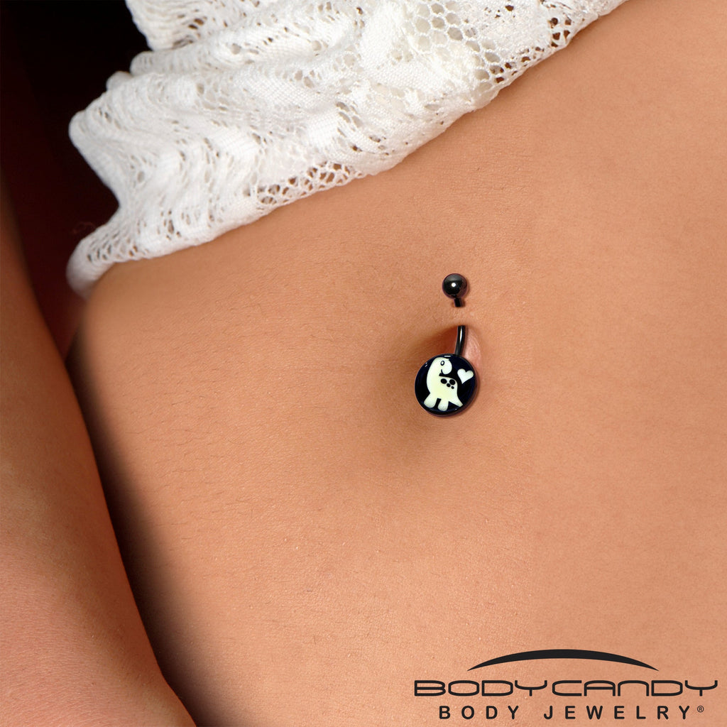 BodyCandy Black Glow in the Dark Cute Dinosaur Belly Ring — alternative angle