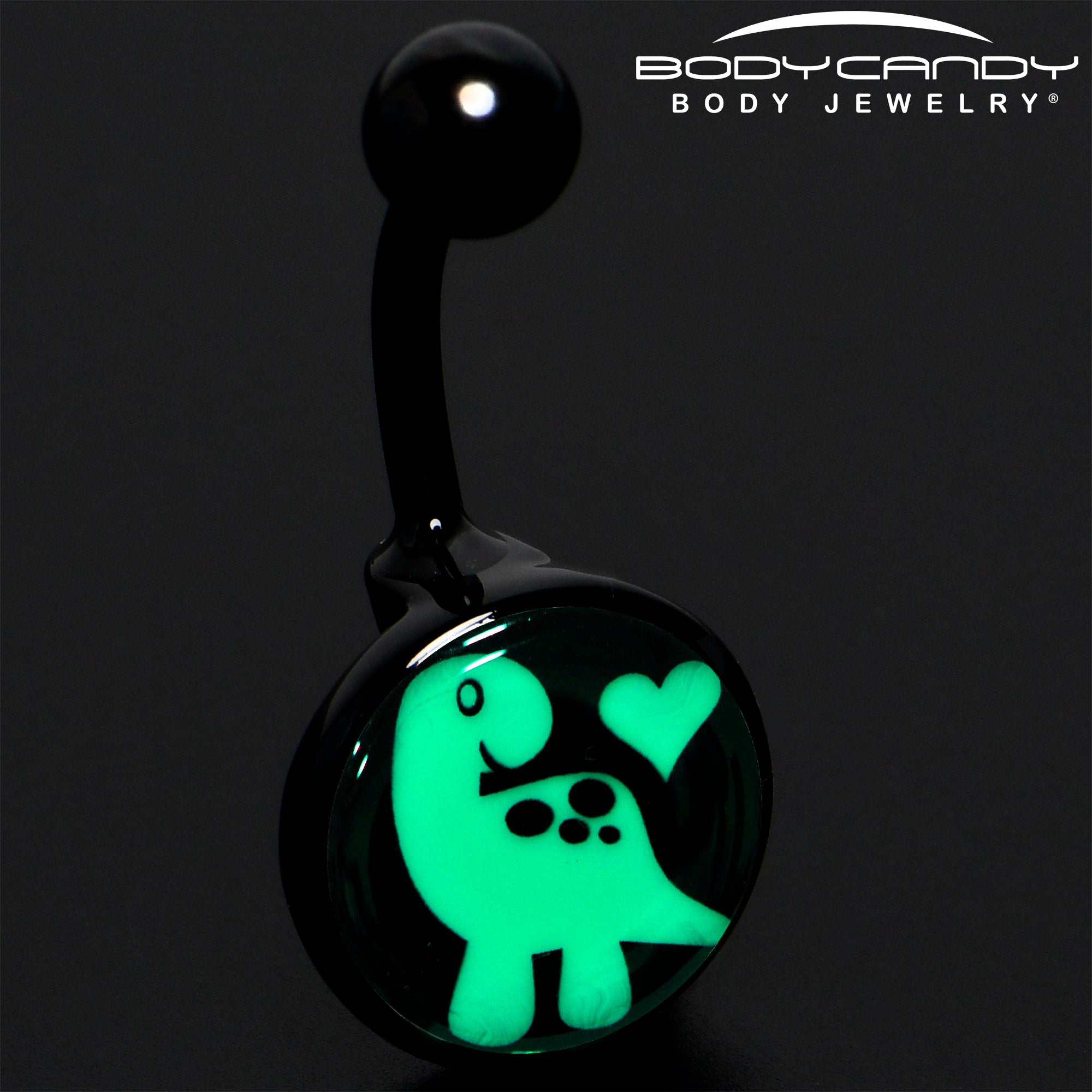 BodyCandy Black Glow in the Dark Cute Dinosaur Belly Ring — lifestyle context