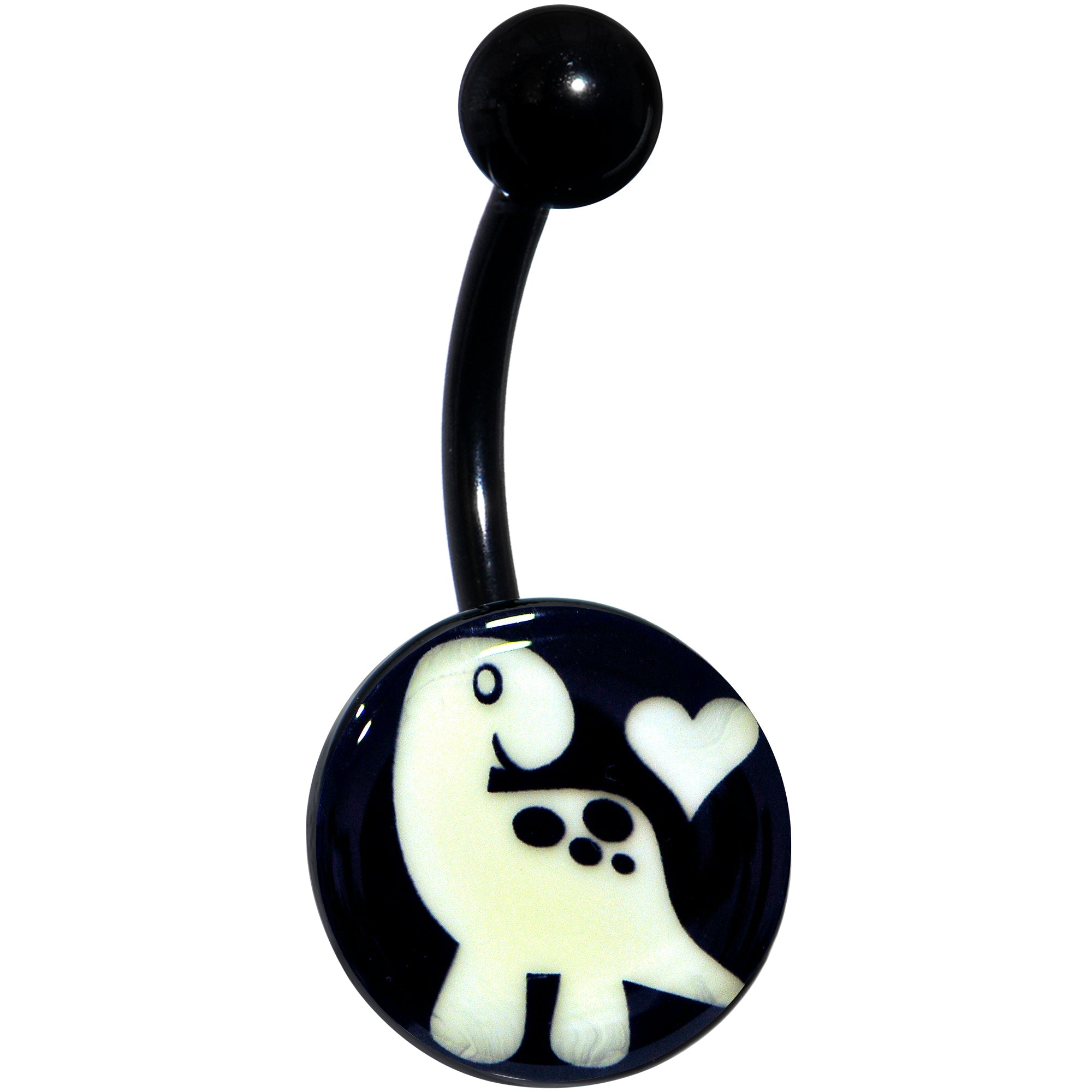 BodyCandy Black Glow in the Dark Cute Dinosaur Belly Ring — fabric or material detail