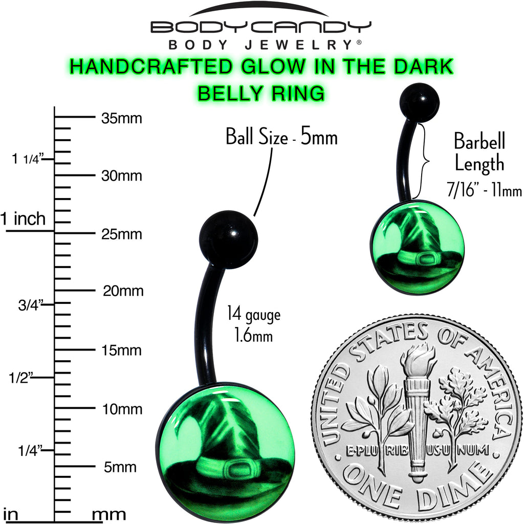 BodyCandy Black Titanium Magic Witch Hat Glow in the Dark Belly Ring — color detail