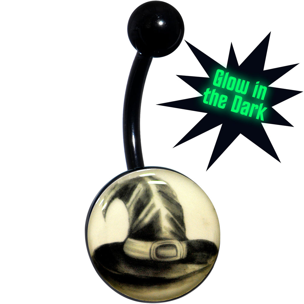 BodyCandy Black Titanium Magic Witch Hat Glow in the Dark Belly Ring — main product shot