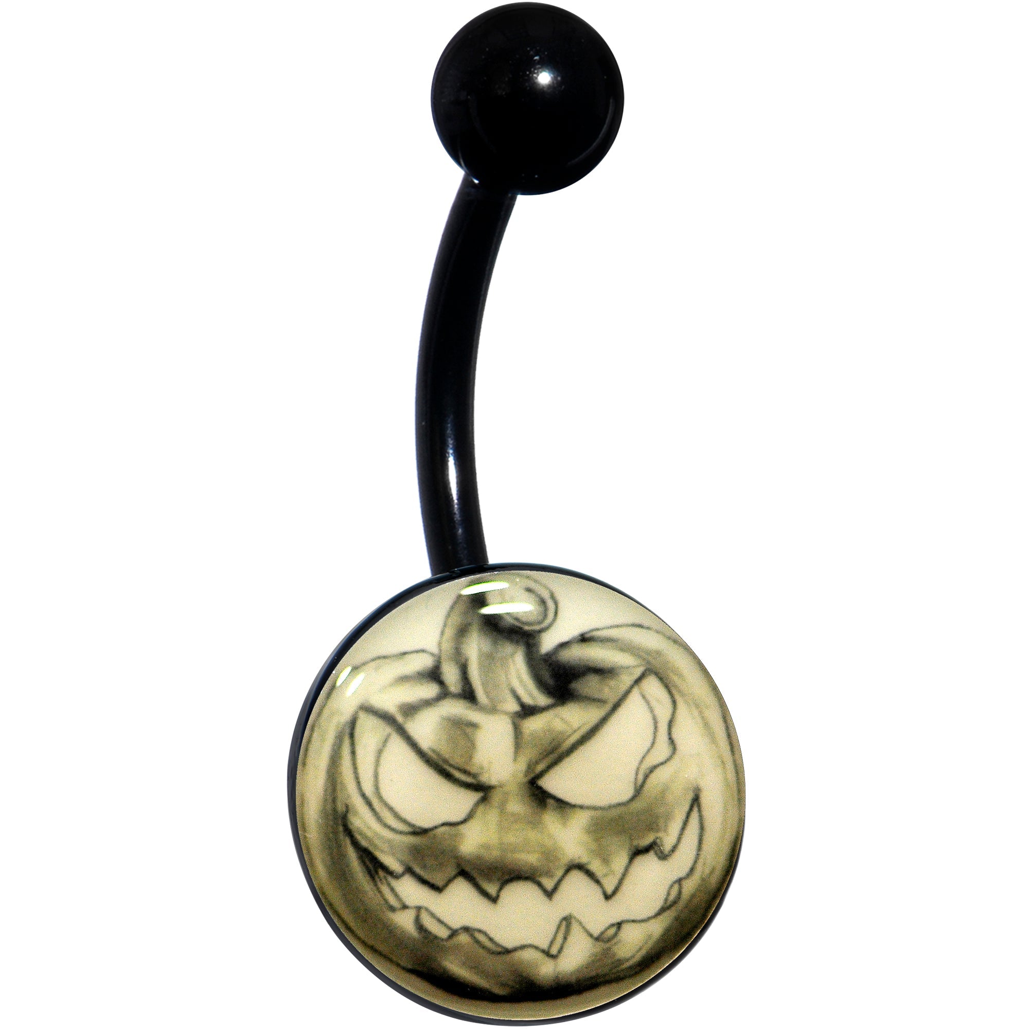 BodyCandy Black Titanium Bad Jack O' Lantern Glow in the Dark Belly Ring — lifestyle context