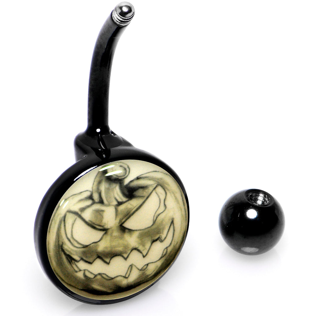 BodyCandy Black Titanium Bad Jack O' Lantern Glow in the Dark Belly Ring — in-use photo