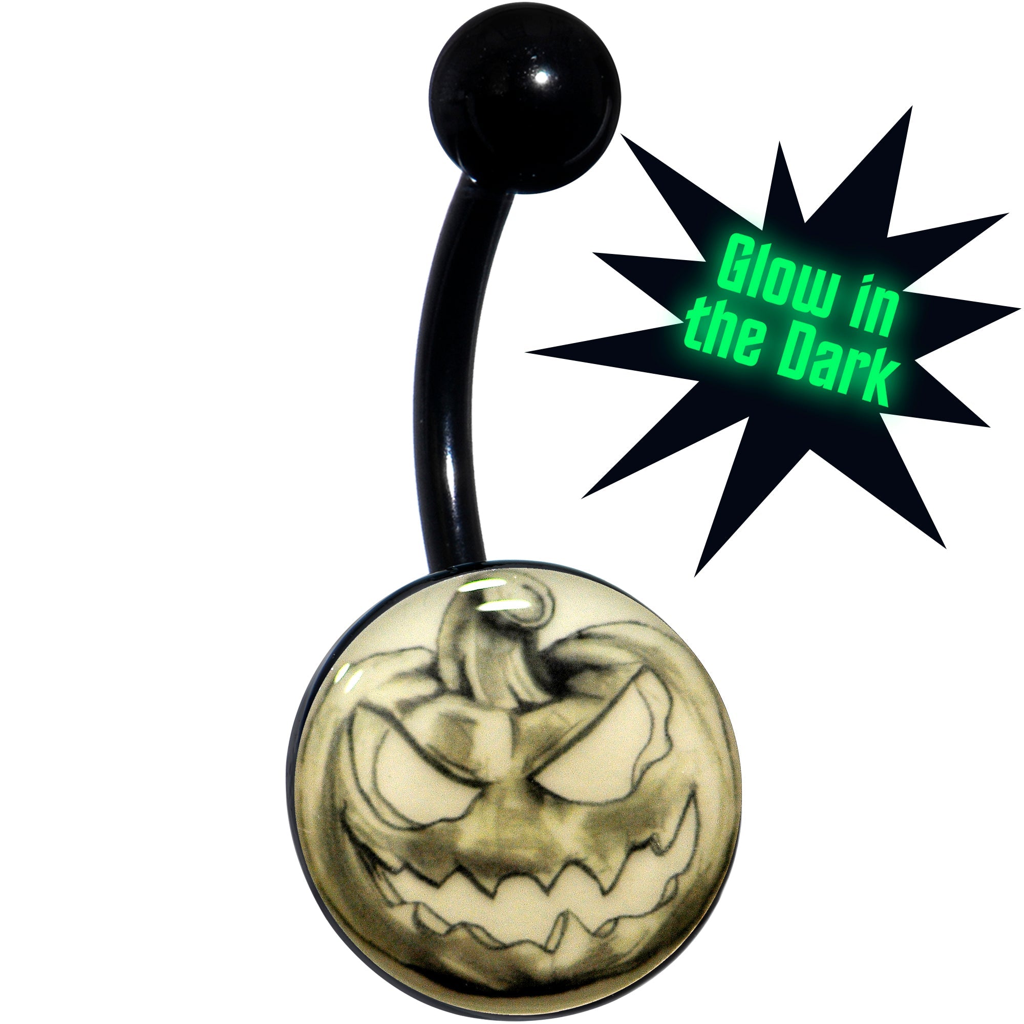 BodyCandy Black Titanium Bad Jack O' Lantern Glow in the Dark Belly Ring — main product shot