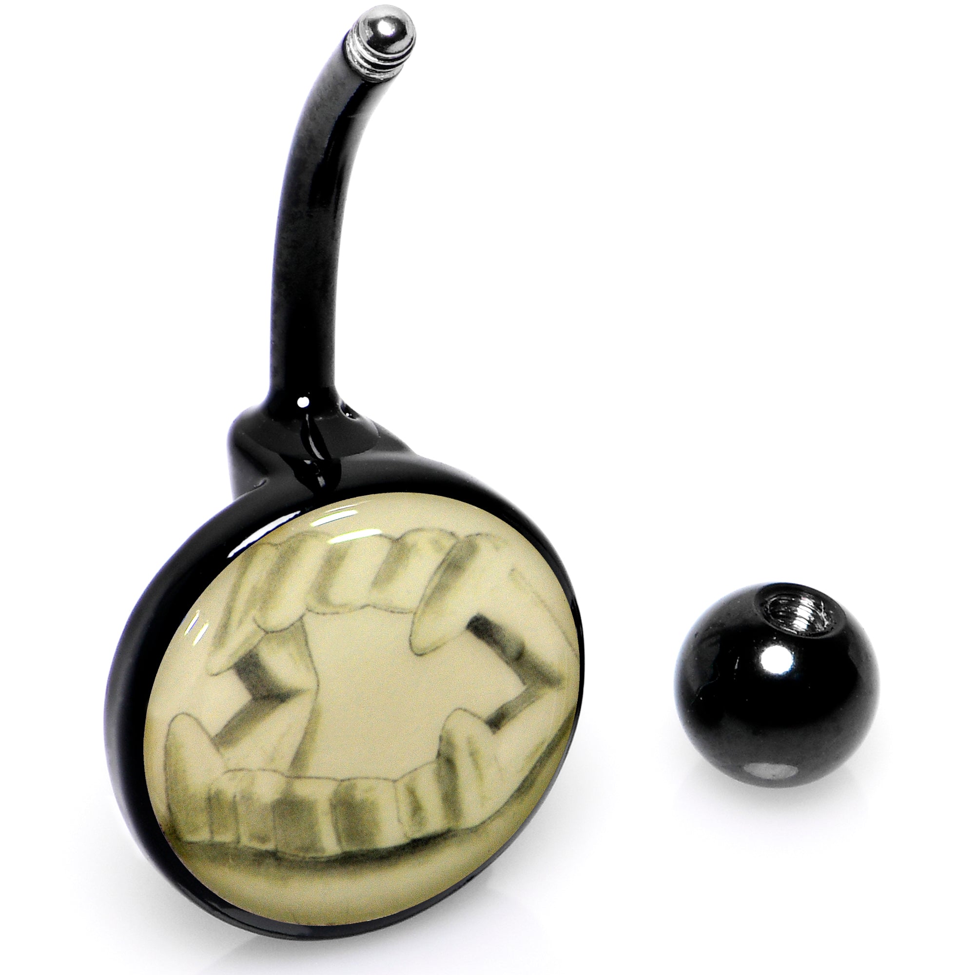 BodyCandy Black Titanium Fearsome Fangs Glow in the Dark Belly Ring — alternative angle