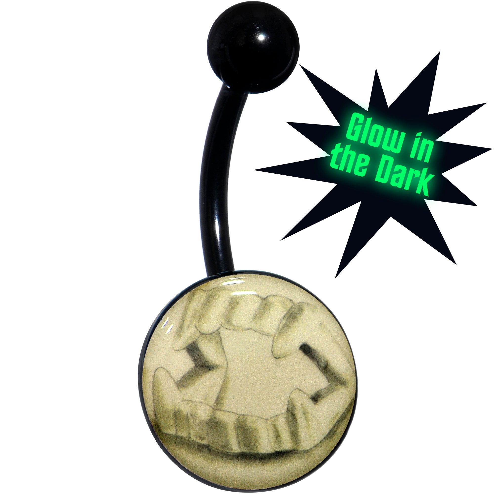 BodyCandy Black Titanium Fearsome Fangs Glow in the Dark Belly Ring — main product shot