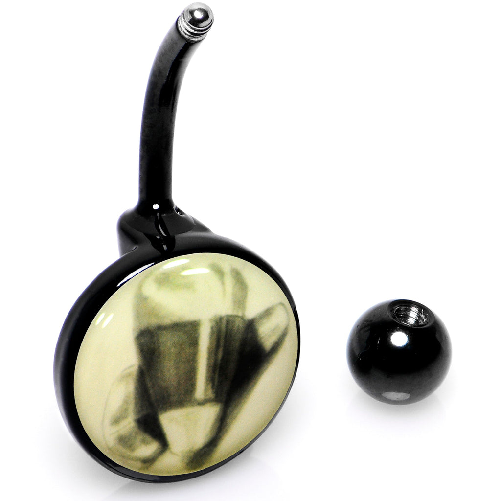 BodyCandy Black Titanium Classic Candy Corn Glow in the Dark Belly Ring — in-use photo
