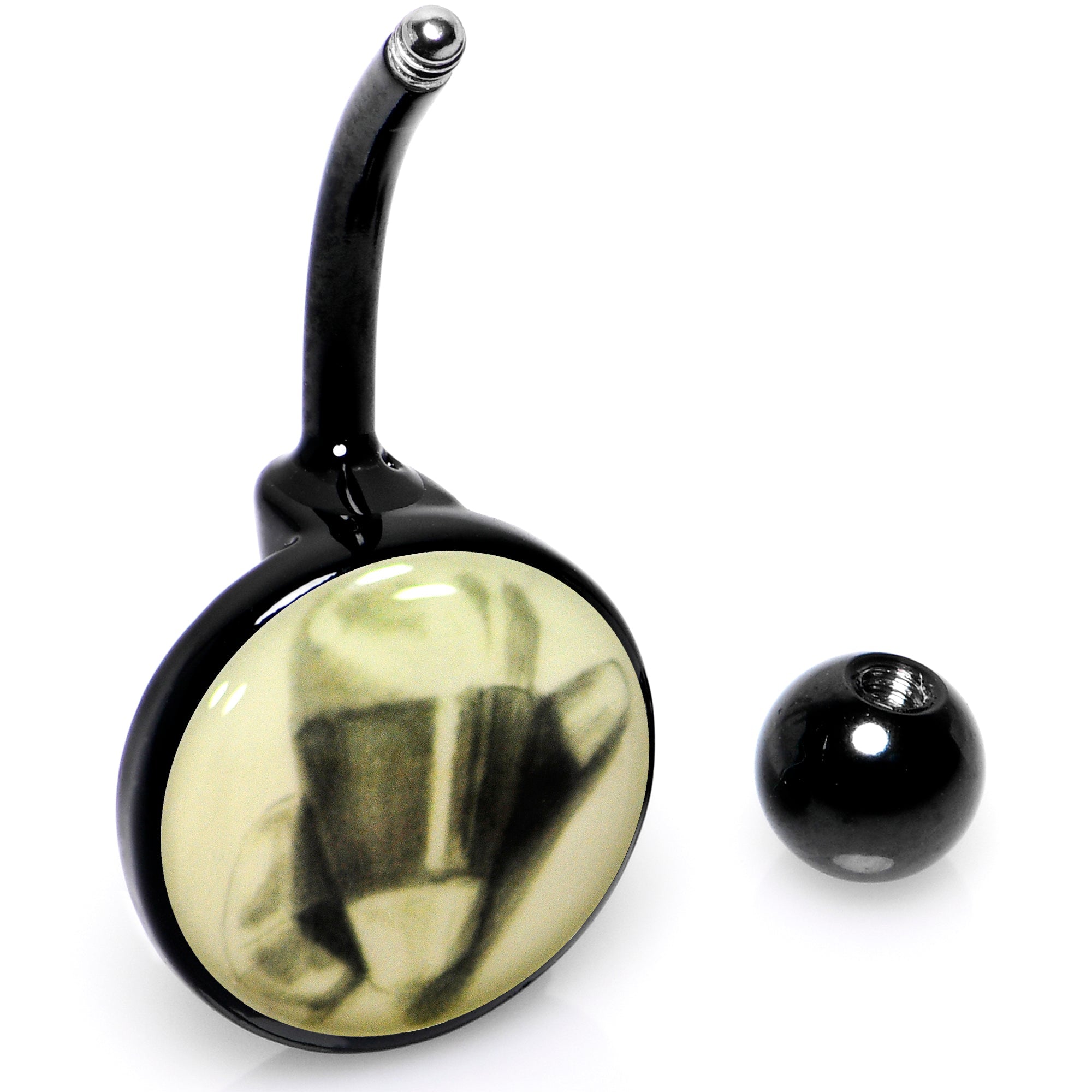 BodyCandy Black Titanium Classic Candy Corn Glow in the Dark Belly Ring — in-use photo