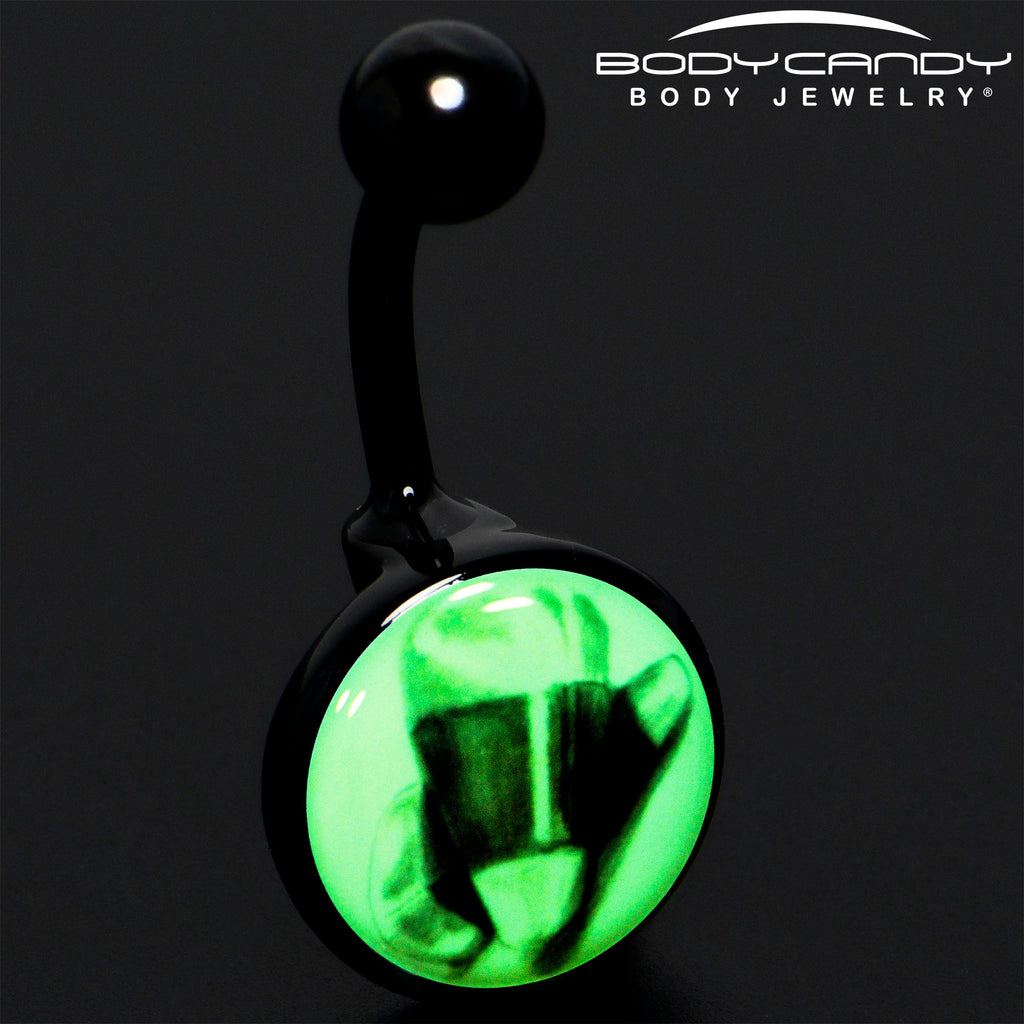 BodyCandy Black Titanium Classic Candy Corn Glow in the Dark Belly Ring — detail close-up