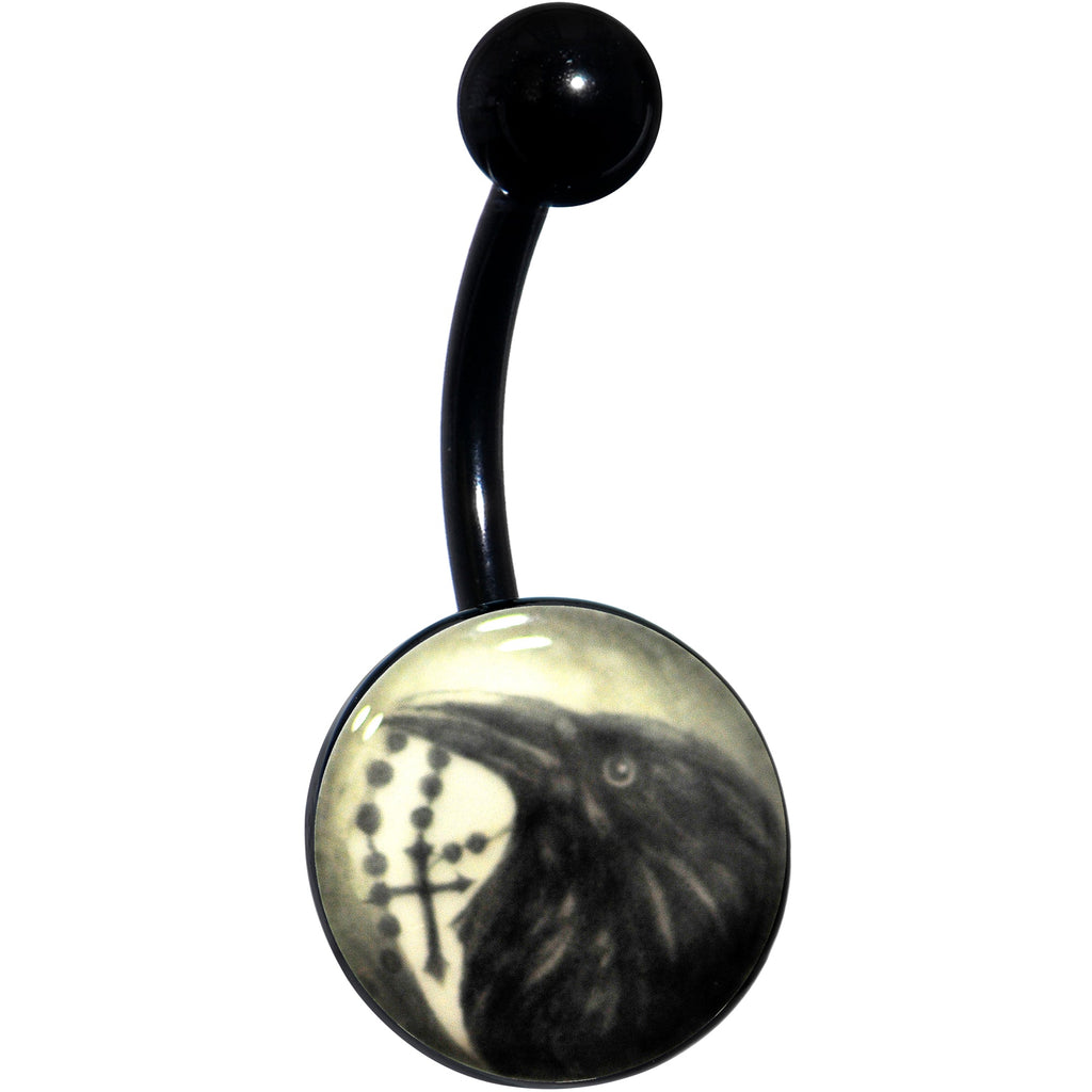 BodyCandy Black Titanium Raven and Cross Glow in the Dark Belly Ring — lifestyle context