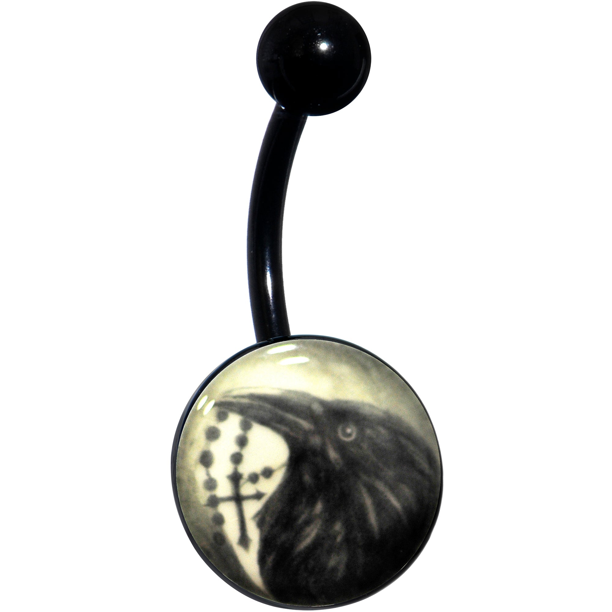 BodyCandy Black Titanium Raven and Cross Glow in the Dark Belly Ring — lifestyle context