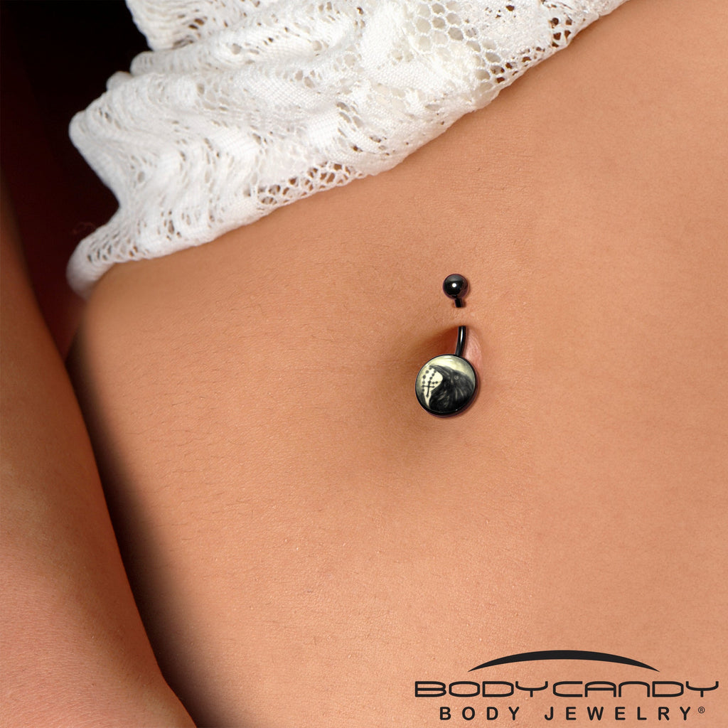 BodyCandy Black Titanium Raven and Cross Glow in the Dark Belly Ring — alternative angle