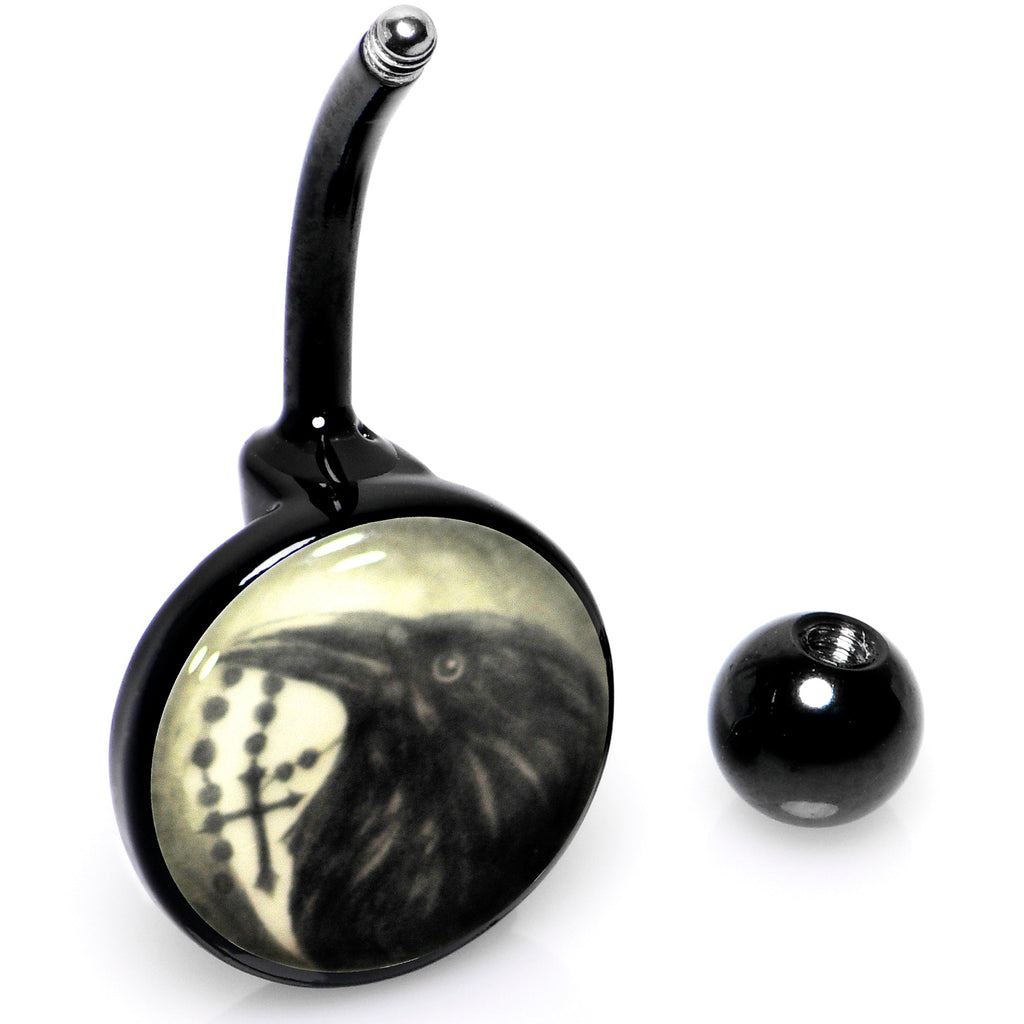 BodyCandy Black Titanium Raven and Cross Glow in the Dark Belly Ring — in-use photo