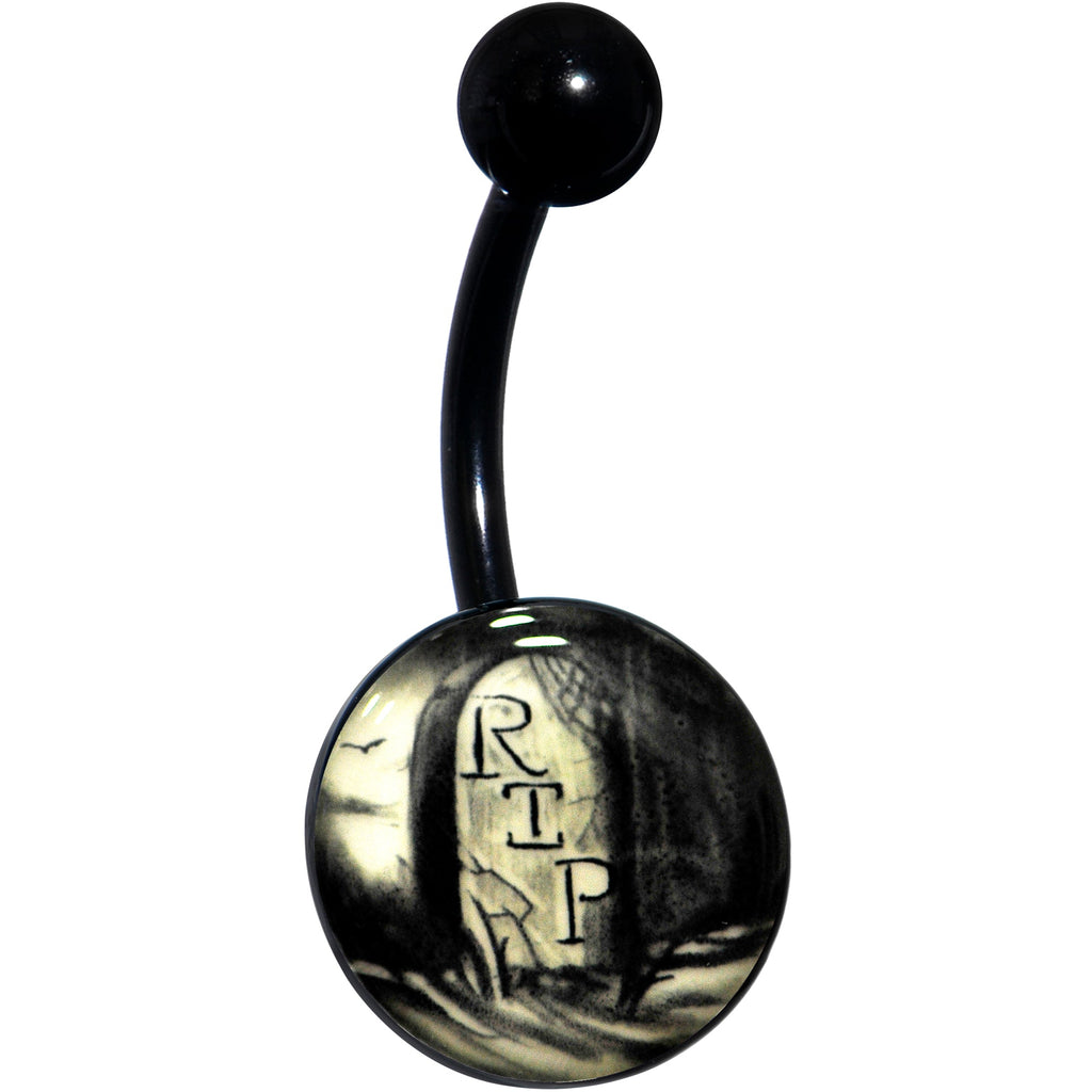BodyCandy Black Titanium RIP Tombstone Glow in the Dark Belly Ring — lifestyle context