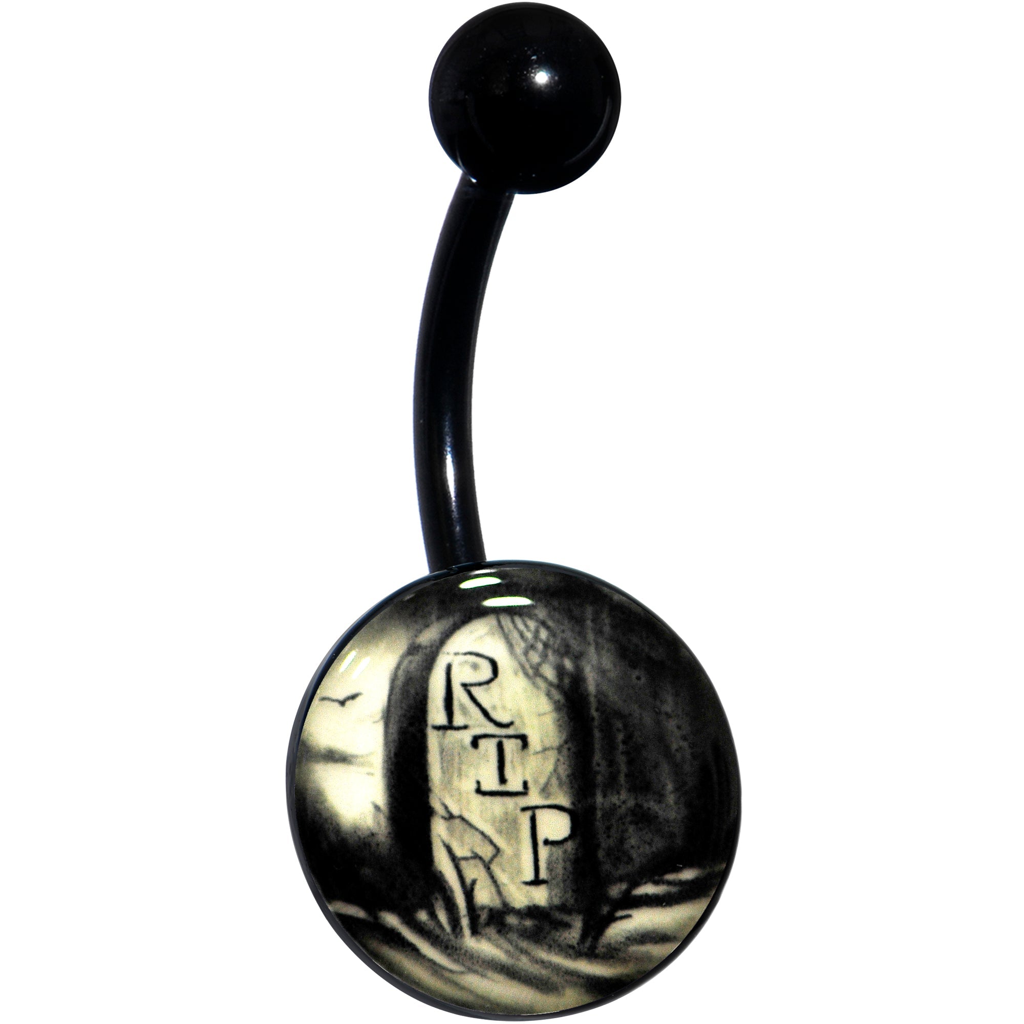 BodyCandy Black Titanium RIP Tombstone Glow in the Dark Belly Ring — lifestyle context