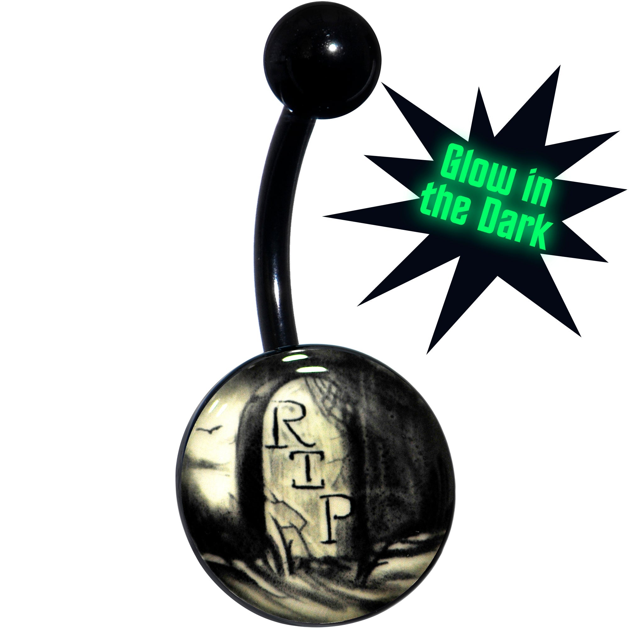 BodyCandy Black Titanium RIP Tombstone Glow in the Dark Belly Ring — main product shot
