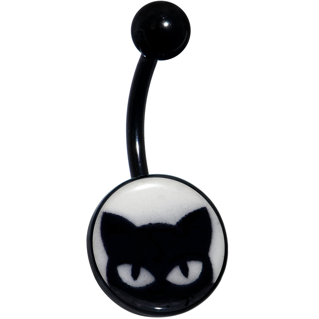 BodyCandy Black Glow in the Dark Peeking Black Cat Belly Ring by Onyx O — back view