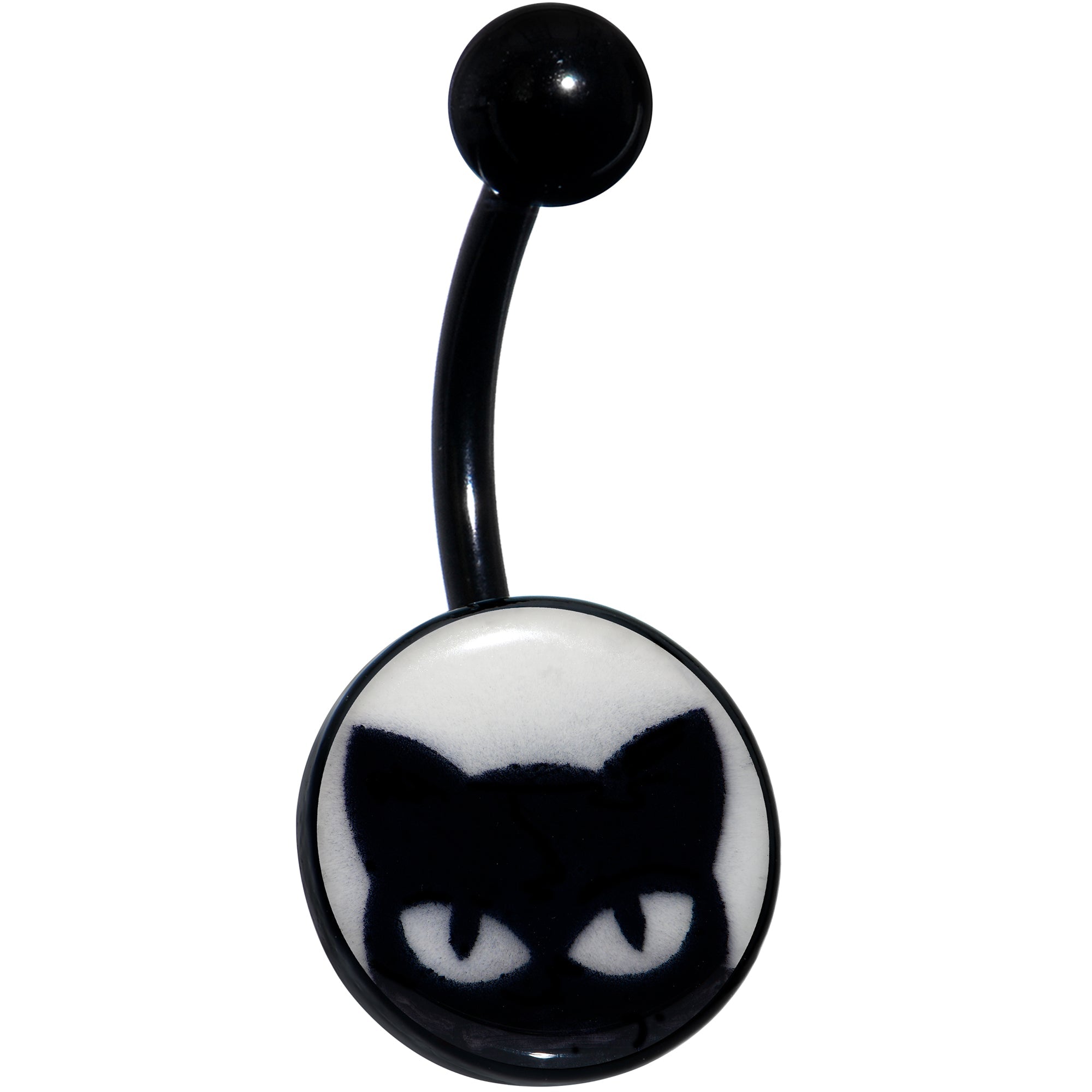 BodyCandy Black Glow in the Dark Peeking Black Cat Belly Ring by Onyx O — back view