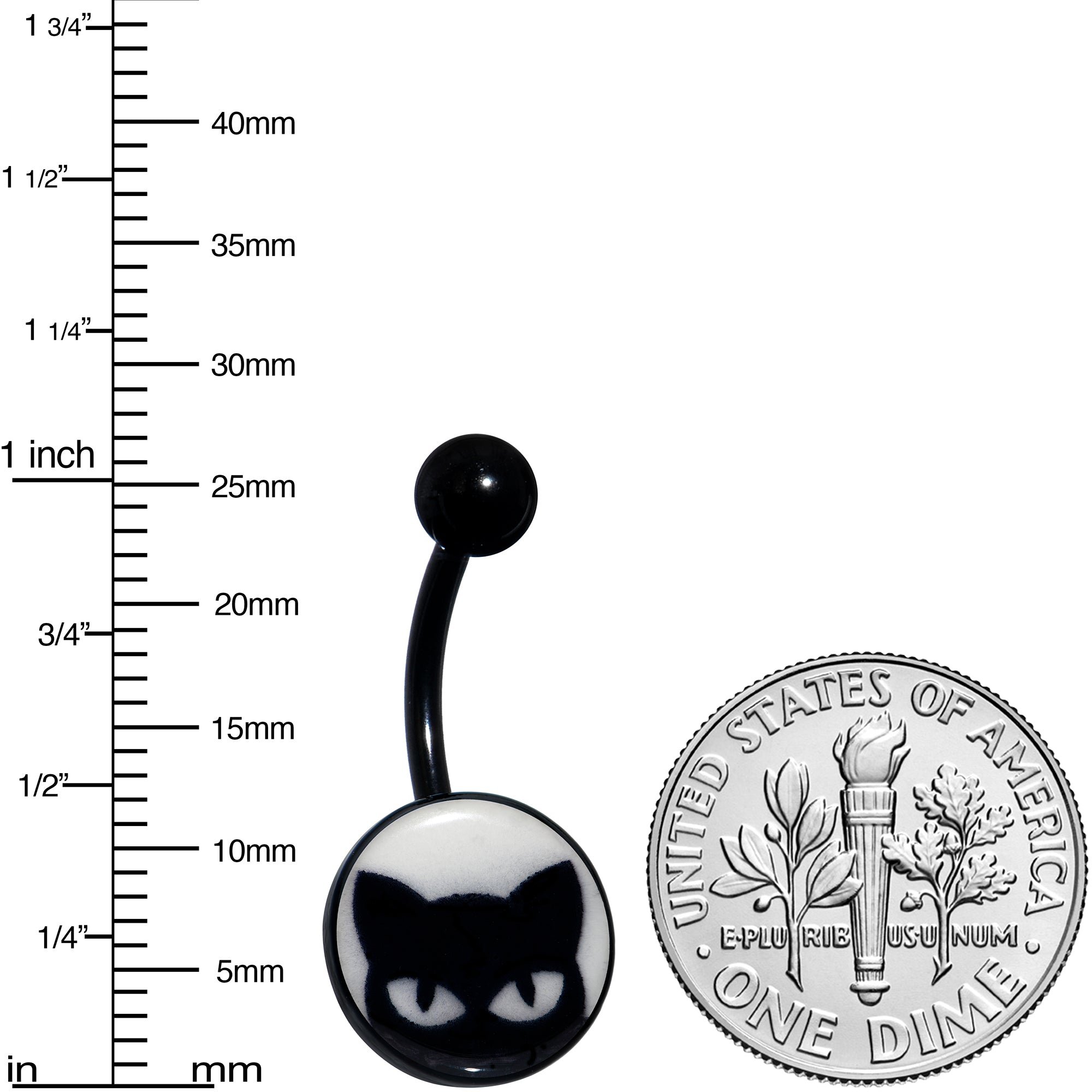 BodyCandy Black Glow in the Dark Peeking Black Cat Belly Ring by Onyx O — alternative angle