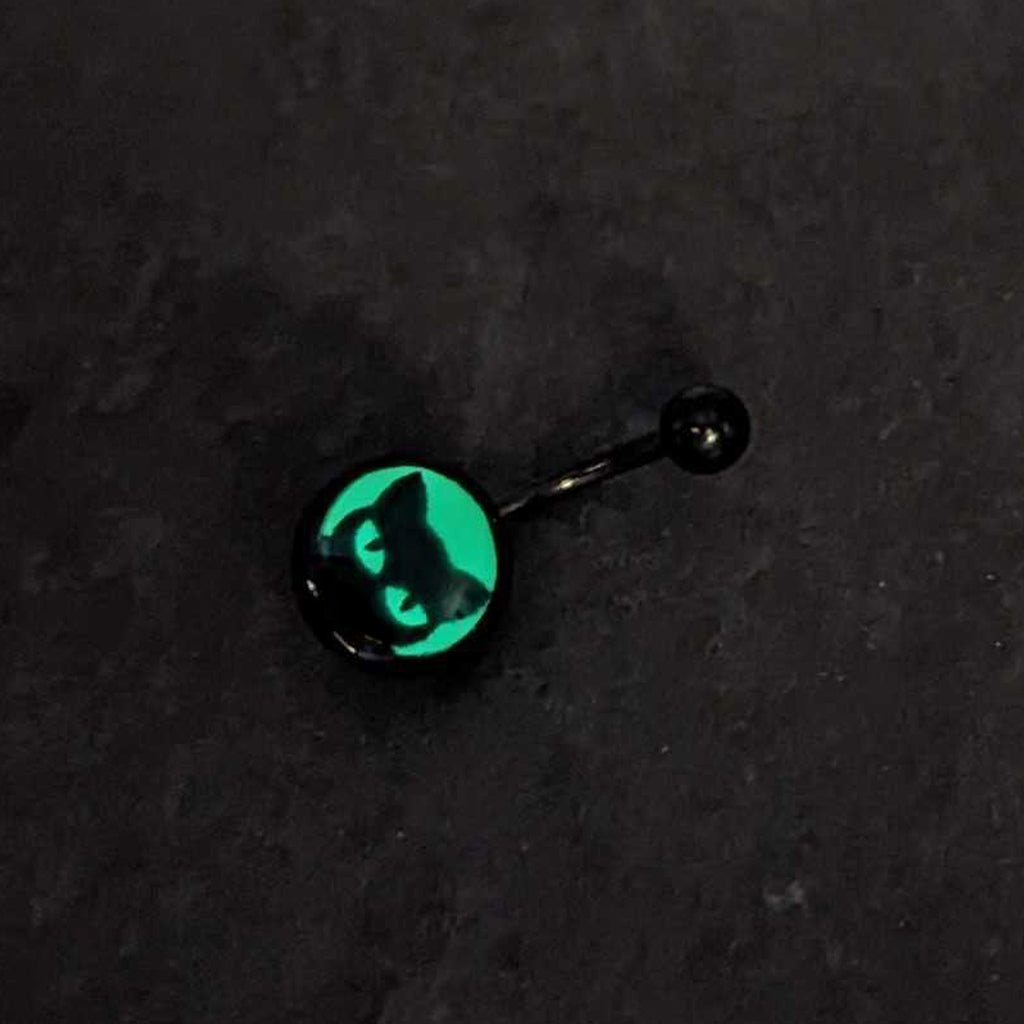 BodyCandy Black Glow in the Dark Peeking Black Cat Belly Ring by Onyx O — in-use photo