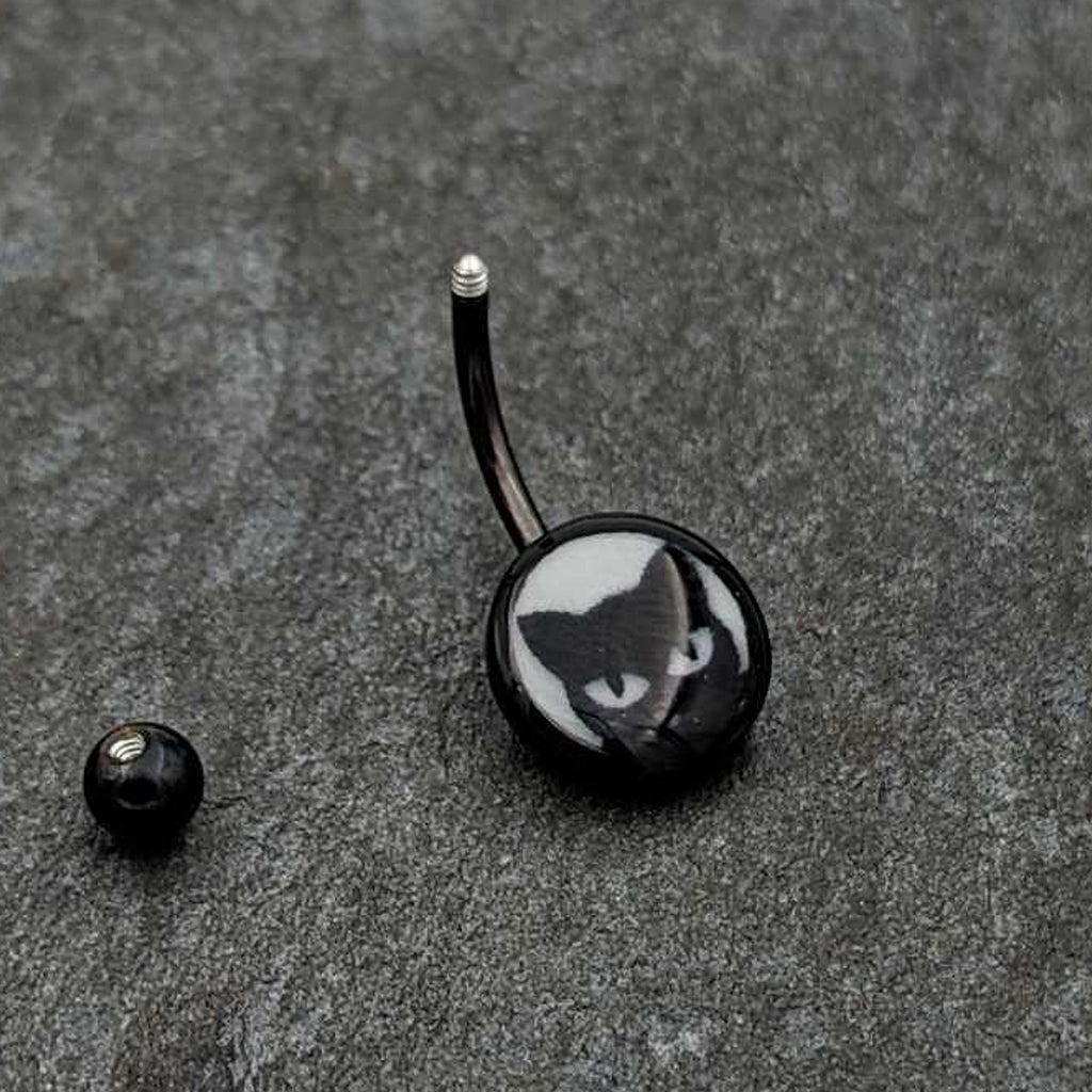 BodyCandy Black Glow in the Dark Peeking Black Cat Belly Ring by Onyx O — size reference