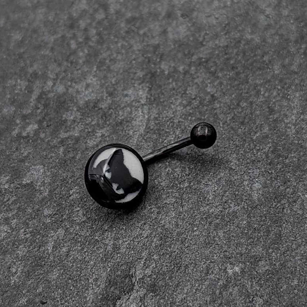 BodyCandy Black Glow in the Dark Peeking Black Cat Belly Ring by Onyx O — side view