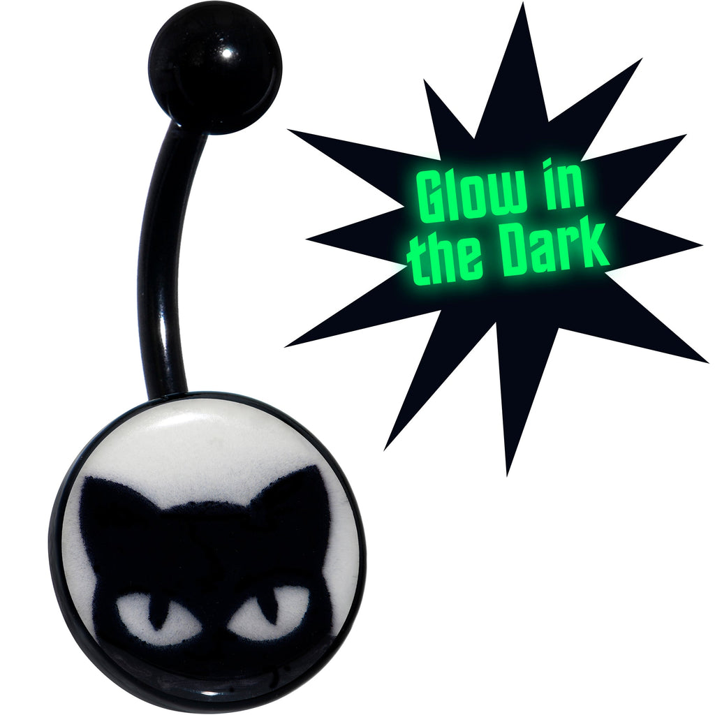 BodyCandy Black Glow in the Dark Peeking Black Cat Belly Ring by Onyx O — main product shot