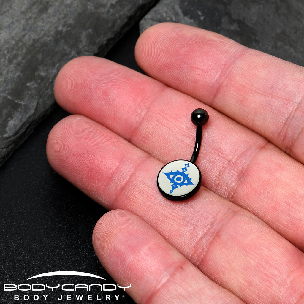 BodyCandy Black Anodized Glow in the Dark Evil Eye Belly Ring by Onyx O — lifestyle context