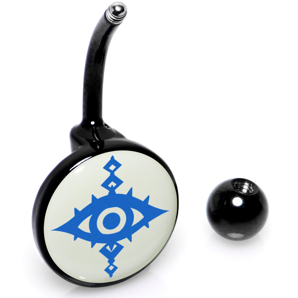 BodyCandy Black Anodized Glow in the Dark Evil Eye Belly Ring by Onyx O — back view