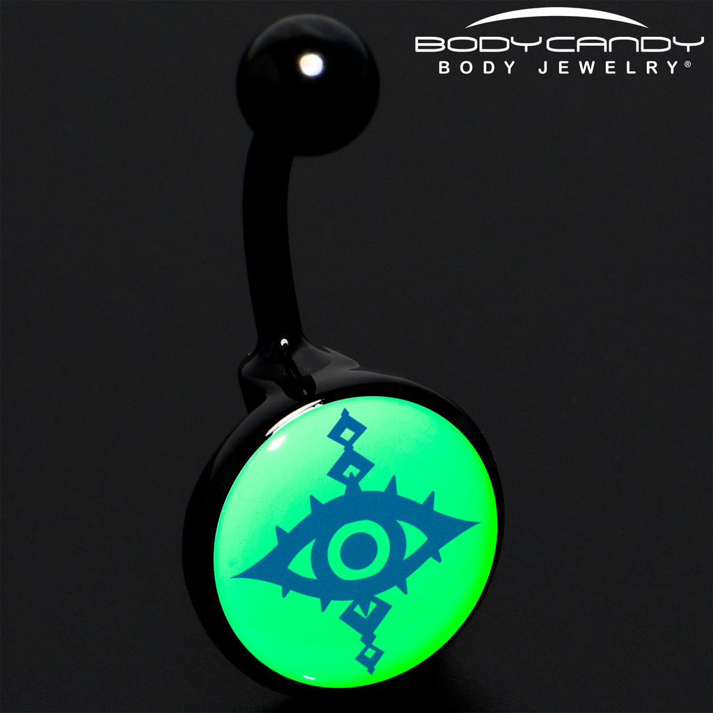 BodyCandy Black Anodized Glow in the Dark Evil Eye Belly Ring by Onyx O — alternative angle
