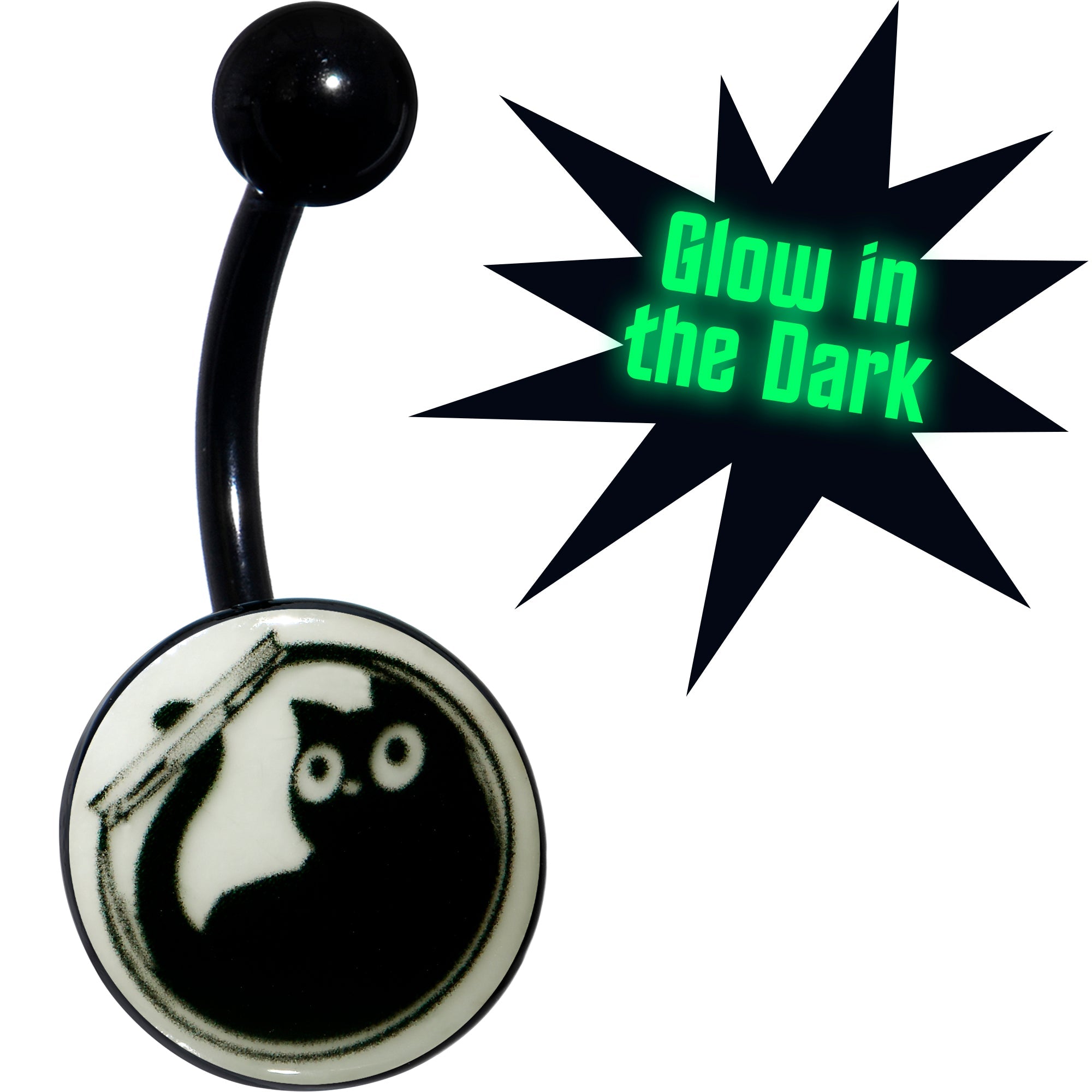 BodyCandy Glow in the Dark Fishbowl Kitty Cat Belly Ring by Onyx O — main product shot